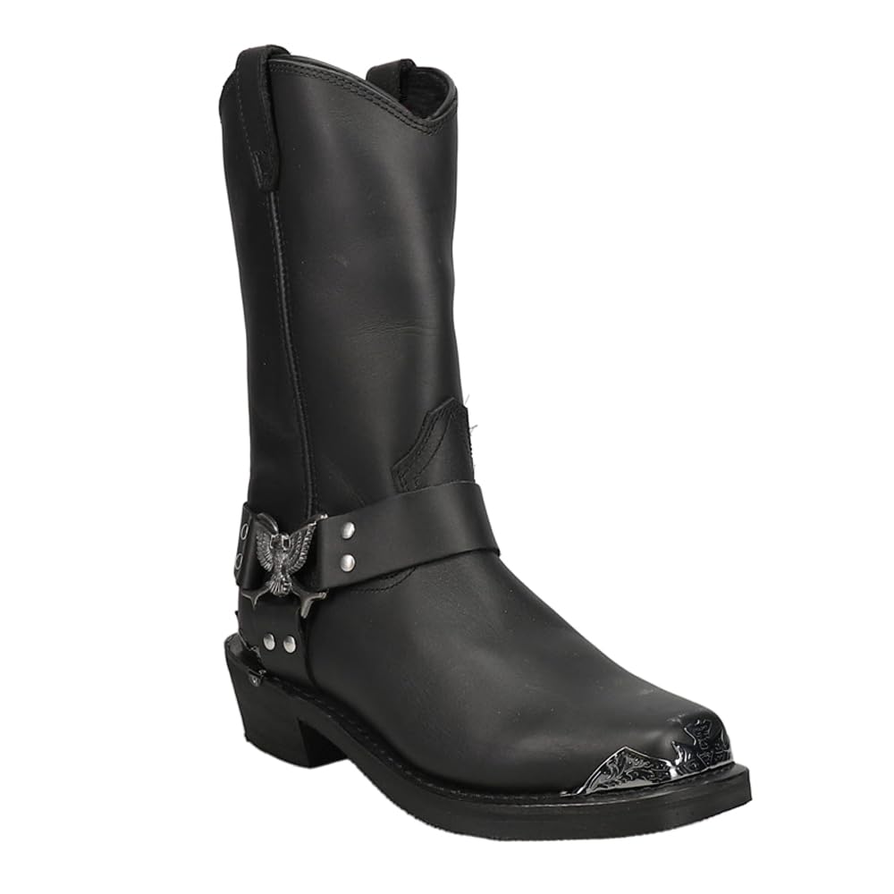 Dingo Mens Chopper Pull On Square Toe Motorcycle Casual Boots Mid Calf - Black - Size 10 2E_M