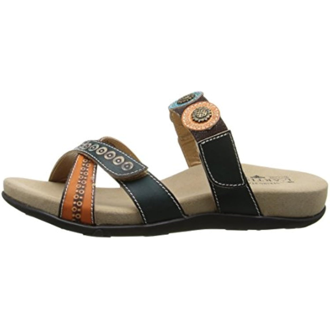 L'artiste by Spring Step Women's Glendora Flat Sandal, Blue/Multi, 37 EU/6.5-7 M US