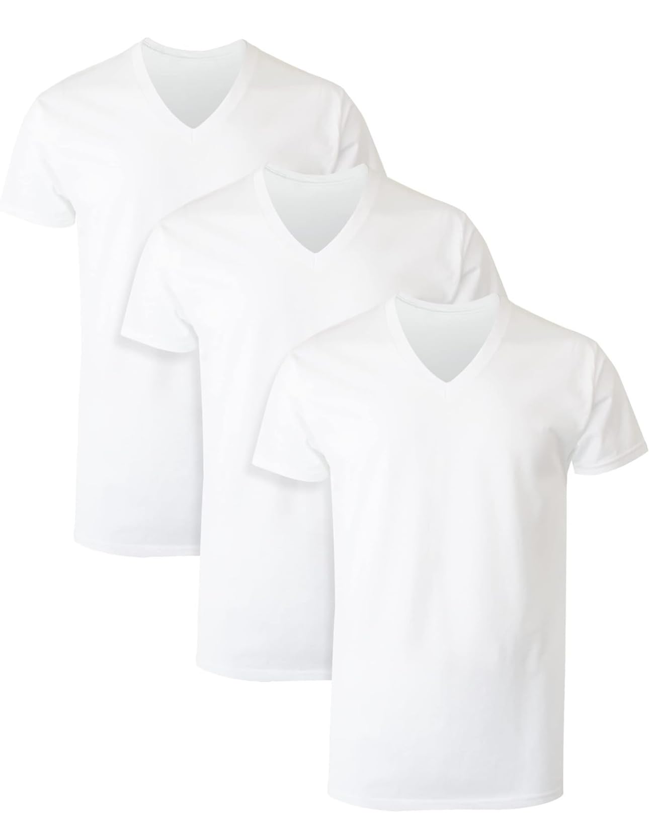 Men's V-Neck T-Shirts, 100% Cotton, Short Sleeve Regular-Fit, Black and White, Pack of 3 (US, Alpha, Small, XX-Large, Regular, Regular, 3, Black)