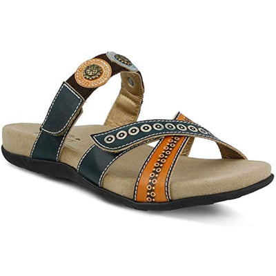 L'artiste by Spring Step Women's Glendora Flat Sandal, Blue/Multi, 37 EU/6.5-7 M US