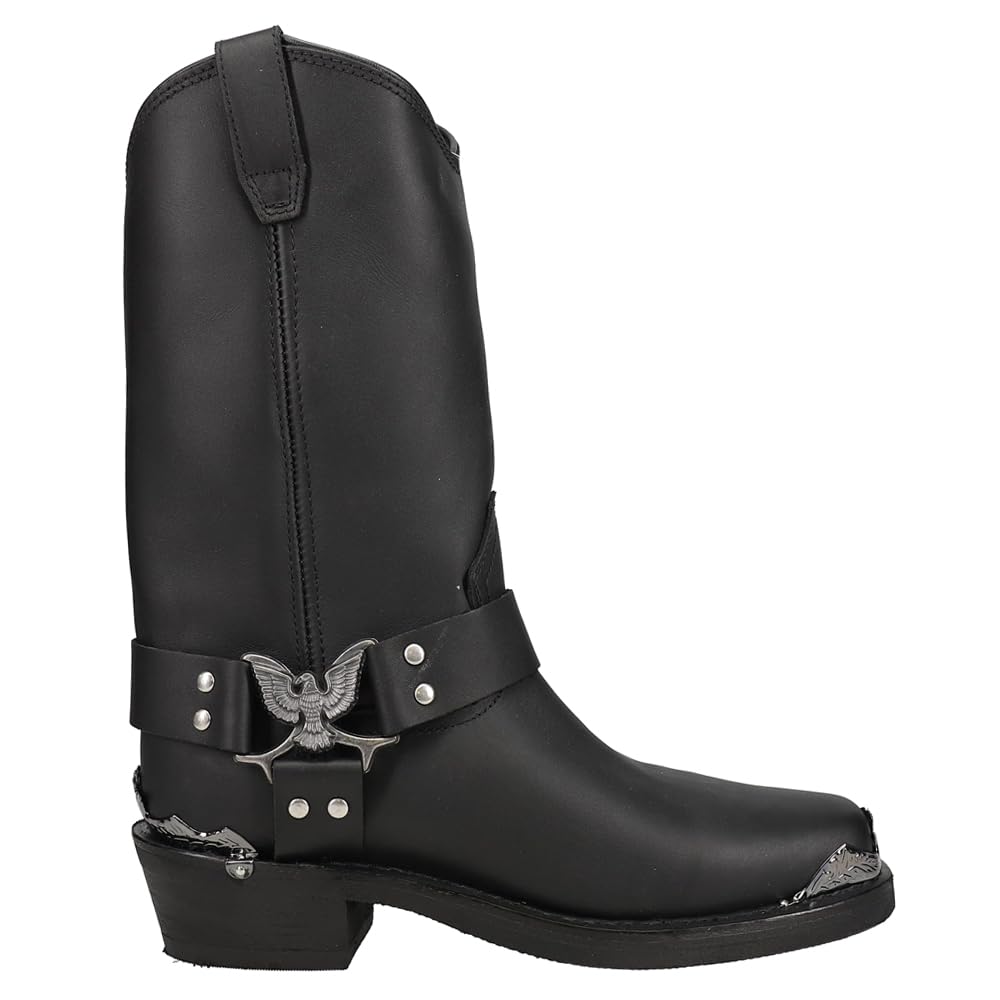 Dingo Mens Chopper Pull On Square Toe Motorcycle Casual Boots Mid Calf - Black - Size 8.5 D_M