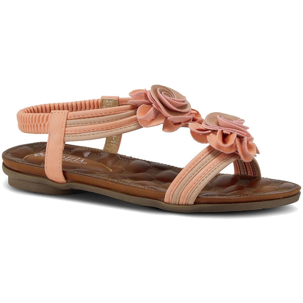 PATRIZIA Spring Step Nectarine Sandals for Womens - Ladies Sandals with Chic Flower Grabbing t-straps - Casuals Womens Sandals with Stretch Back Strap - Peach Multi EU 37 / US 6.5-7