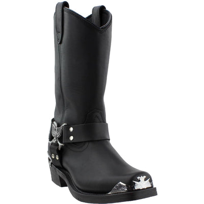 Dingo Mens Chopper Pull On Square Toe Motorcycle Casual Boots Mid Calf - Black - Size 7.5 D_M