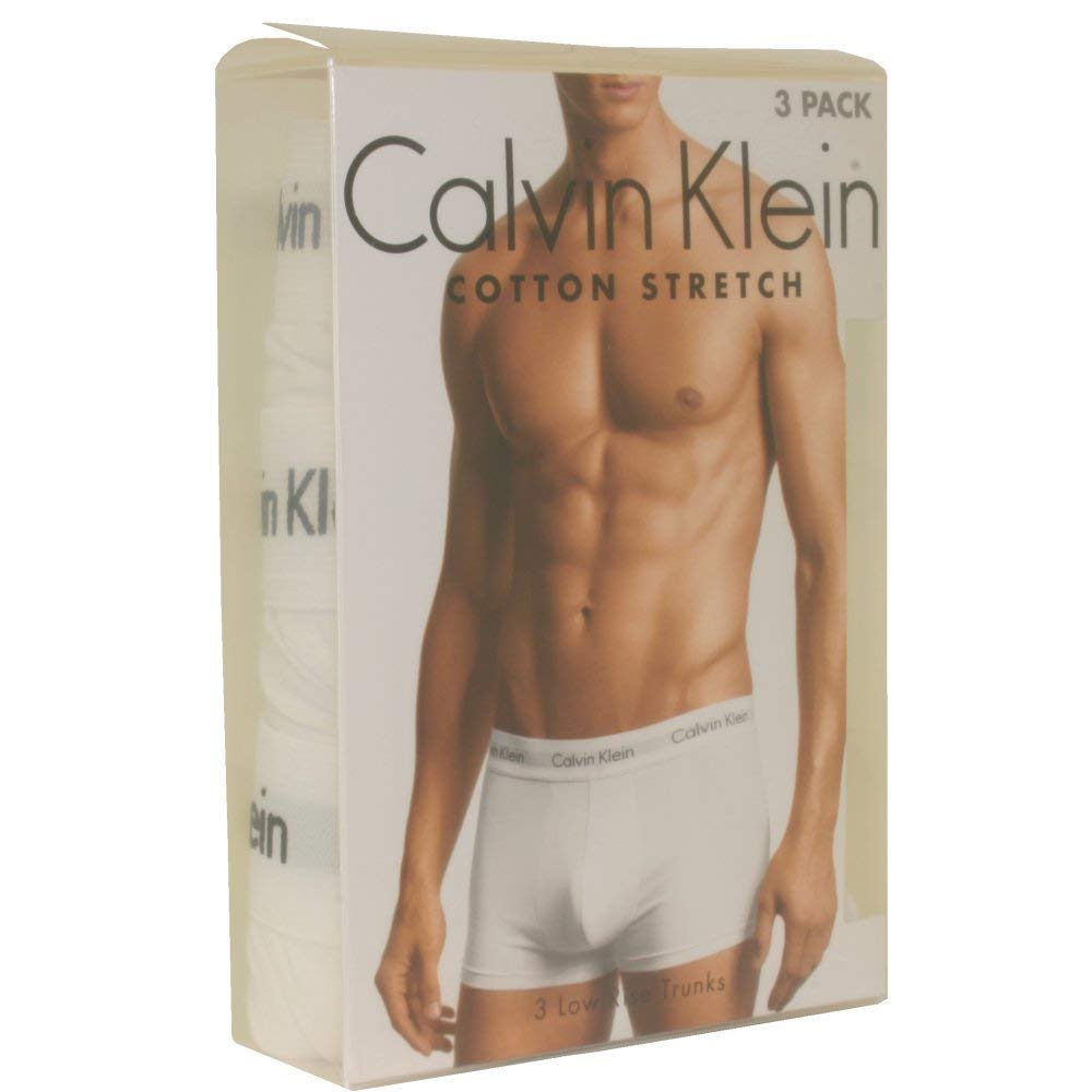 Calvin Klein 3-Pack Cotton Stretch Low Rise Men's Boxer Trunks, White Small