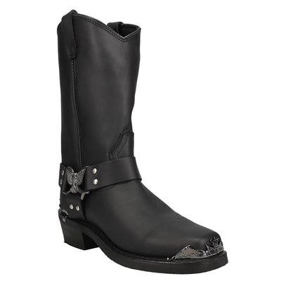 Dingo Mens Chopper Pull On Square Toe Motorcycle Casual Boots Mid Calf - Black - Size 8.5 D_M