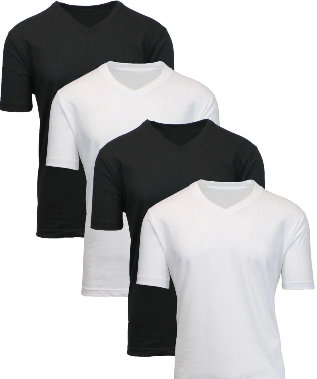 Men's V-Neck T-Shirts, 100% Cotton, Short Sleeve Regular-Fit, Black and White, Pack of 3 (US, Alpha, Small, XX-Large, Regular, Regular, 3, Black)