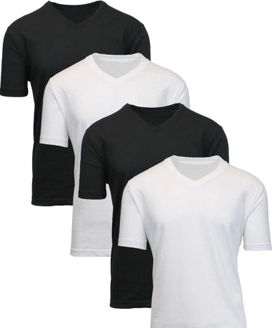 Men's V-Neck T-Shirts, 100% Cotton, Short Sleeve Regular-Fit, Black and White, Pack of 3 (US, Alpha, Small, XX-Large, Regular, Regular, 3, Black)