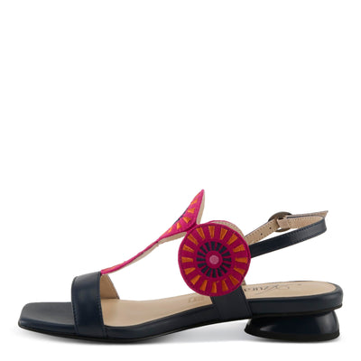 Azura Women's BROIDER Buckle Sandals - Leather Upper, Cushioned Footbed, Adjustable Slingback NAVY MULTI EU 38 / US 7.5-8