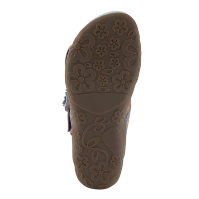 Spring Step L'Artiste Women's ERICA-SPRING Leather Slide Sandals with Decorative Floral Accents Blue Multi EU 36 / US 5.5-6