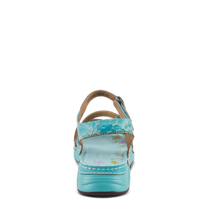 Spring Step L'Artiste Women's Anneka Hand-Painted Athleisure Sandals - Lightweight Floral Design with Adjustable Hook and Loop Closures Sky Blue Multi EU 36 / US 5.5-6