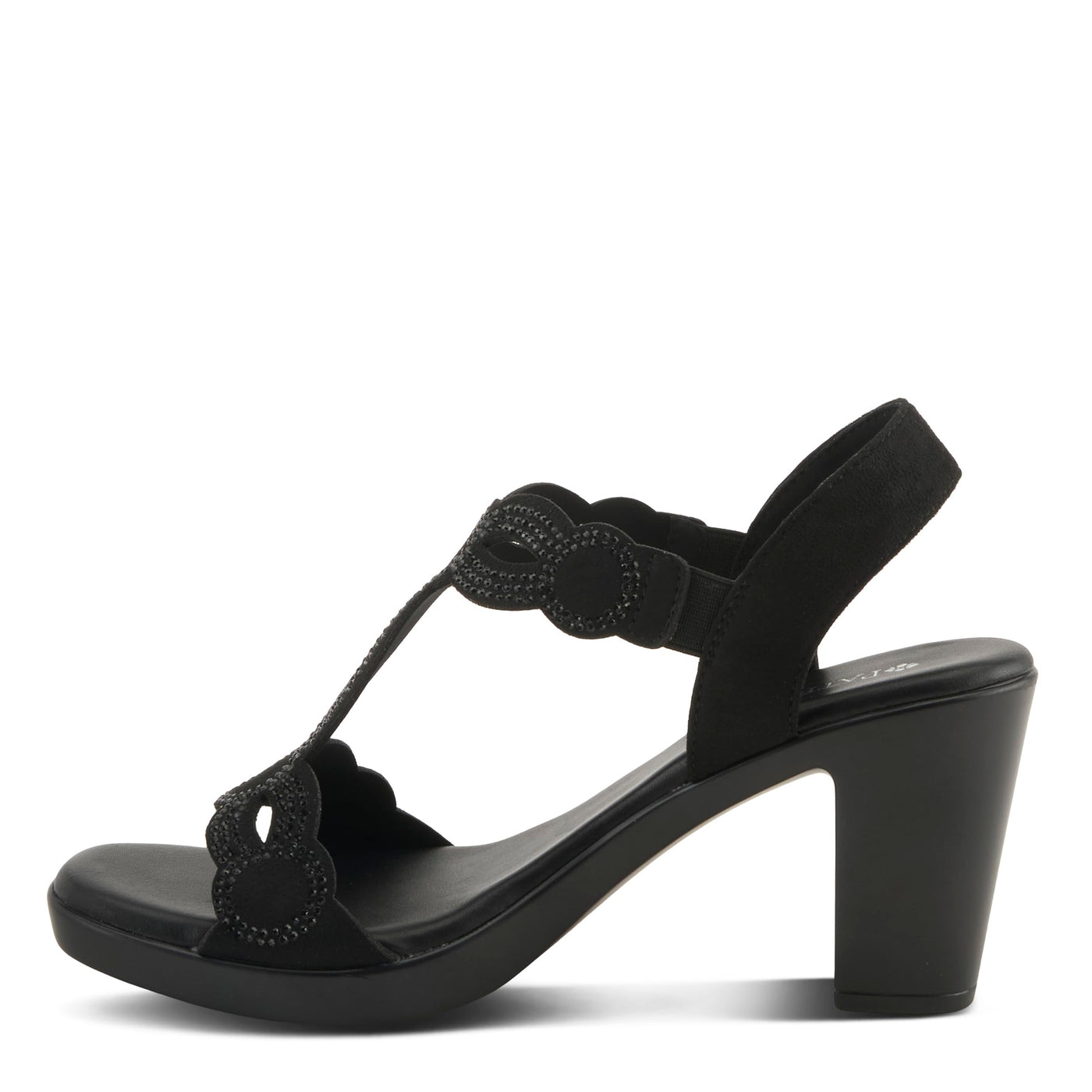 PATRIZIA Women's ILLARA Slip-On T-Strap Heels - Crystal Embellished, Elastic Goring, Cushioned Comfort BLACK EU 38 / US 7.5-8
