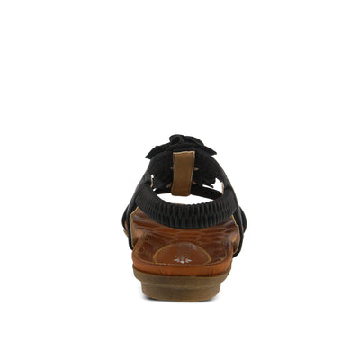 PATRIZIA Spring Step Nectarine Sandals for Womens - Ladies Sandals with Chic Flower Grabbing t-straps - Casuals Womens Sandals with Stretch Back Strap - Black US 5.5-6