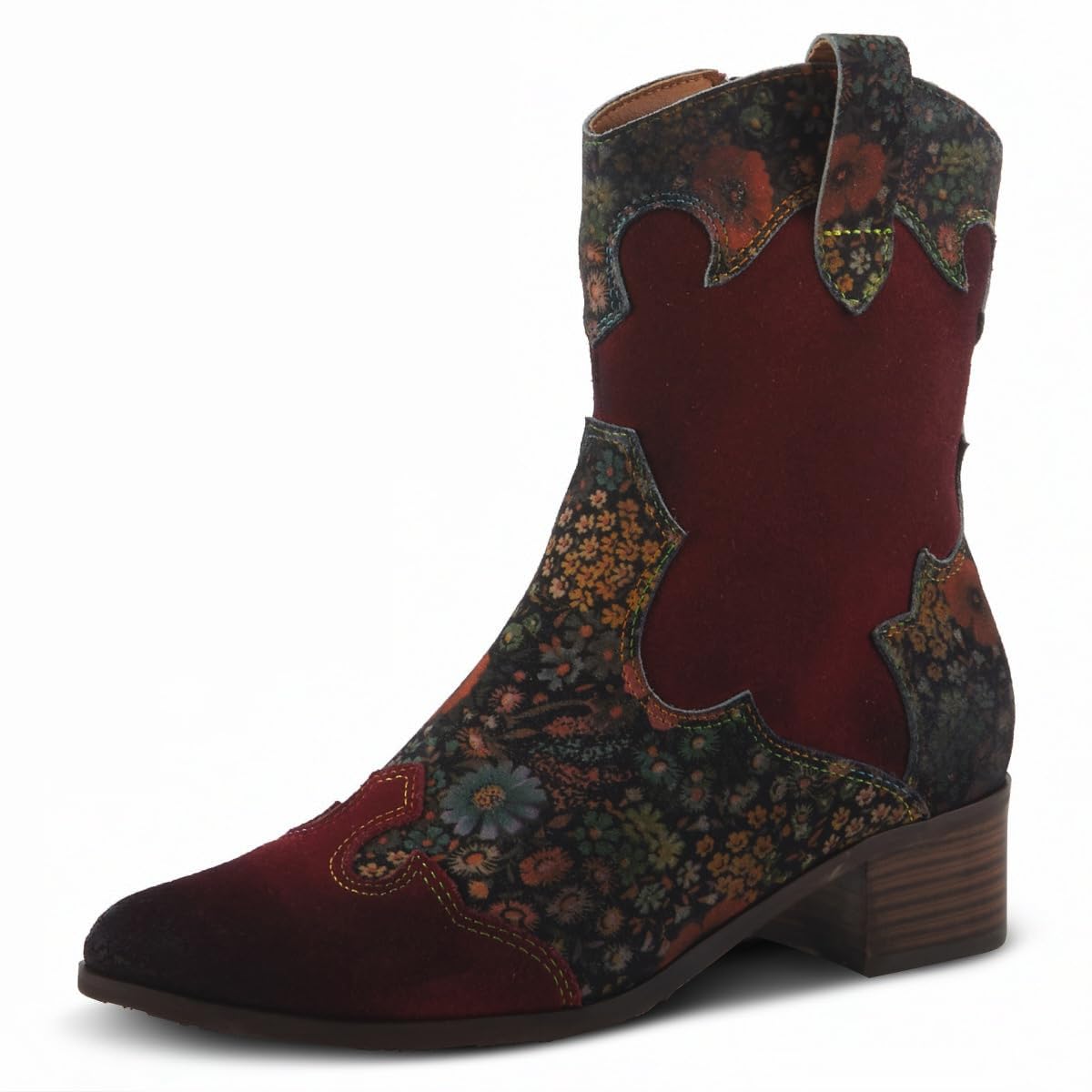 L'Artiste by Spring Step Women's Lady Luck Western Boot, Bordeaux Multi Suede, 9.5-10