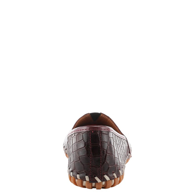 Spring Step Kathaleta-Croco Shoes for Women - Ladies Leather Booties with Rubber Outsole - Comfortable Slip-On Flat Shoes for Womens - Bordeaux EU 37 / US 6.5-7