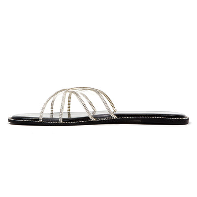 Ninety Union Atlanta Criss Cross Flat Slide With Studded Trim, Black, 12