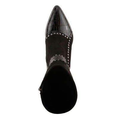 Azura Women's ZAYRINA Mid-Shaft Leather Boots with Animal Print, Stud Details, and Zipper Closure Black EU 41 / US 9.5-10