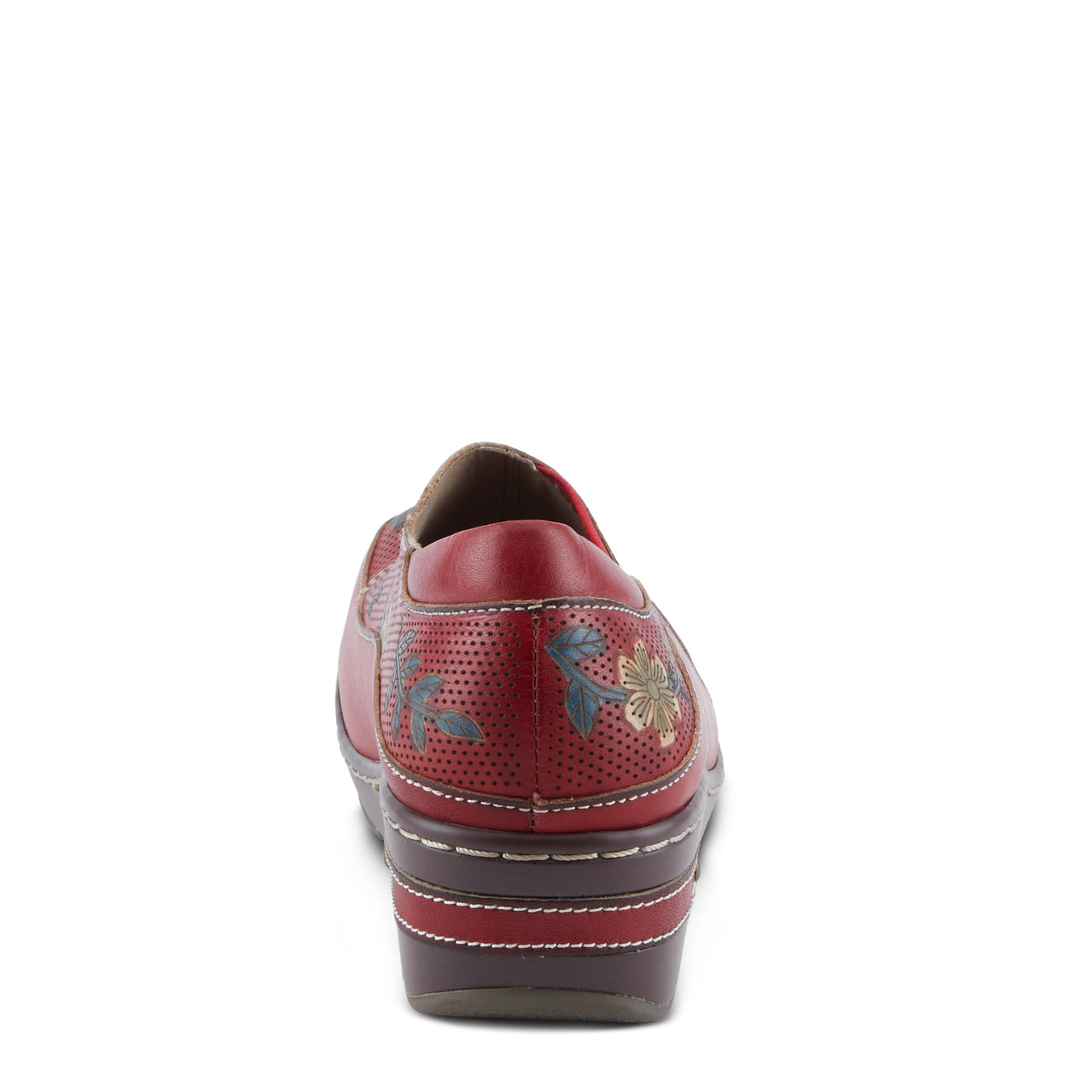 Spring Step L'Artiste Burbank-Flower Women's Bohemian Clogs - Perforated Leather, Artistic Flair, Luxurious Comfort Red Multi EU 38/ US 7.5-8