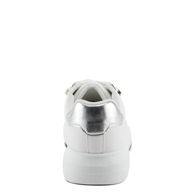 PATRIZIA Women's Leontine Sneakers with D-Ring Metallic Eyelets, Crystal Embellishments, and Comfortable Fit White EU 40 / US 9