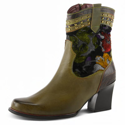 Spring Step L'Artiste Women's Happytime Leather Bootie Olive Multi EU 38 / US 7.5-8
