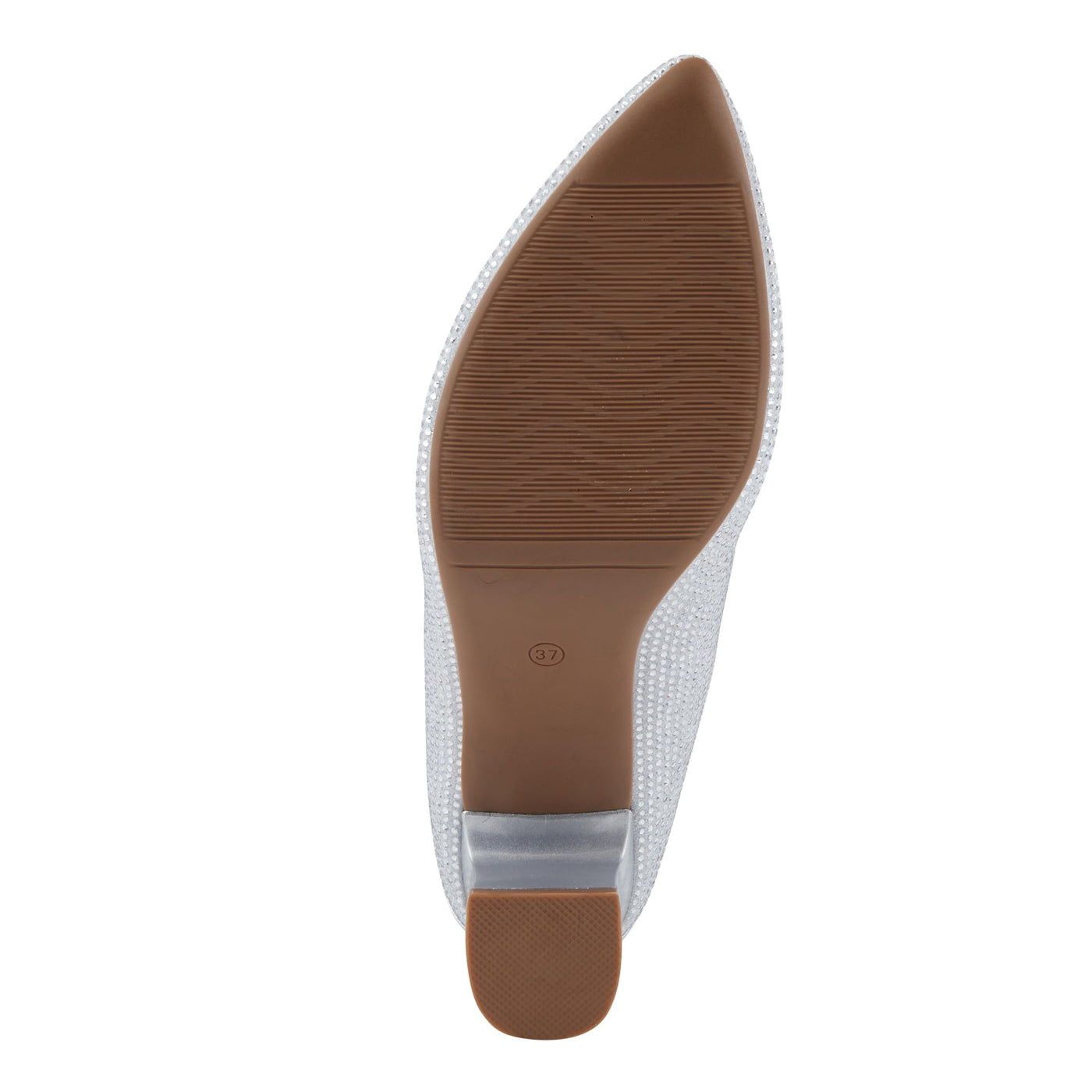 PATRIZIA Women's Senna Block Heel Pumps with Pointy-Toe Silhouette, Shimmering Crystals, and Comfortable Fit Silver EU 38/ US 7.5-8