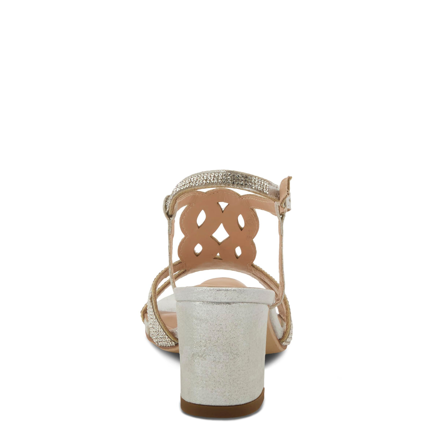 PATRIZIA Women's LILYANA Buckle Block Heel Sandals - T-Strap with Scrollwork Design, Elegant and Comfortable SILVER EU 37 / US 6.5-7