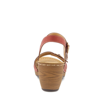 PATRIZIA Spring Step Shantay Wedge Sandals for Women - Ladies Sandals with Ankle Strap Buckle Closures - Womens Casuals Sandals for Outdoor - Dark Red EU 35 / US 5