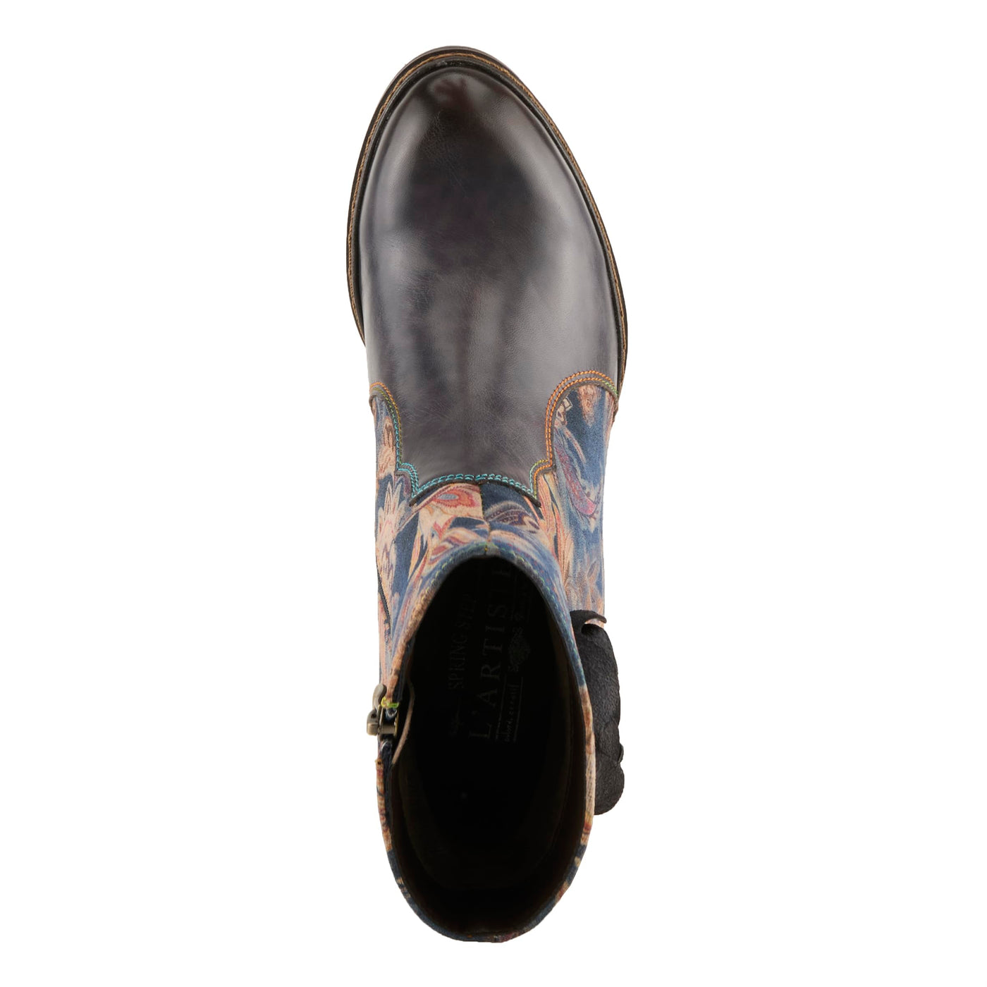 Spring Step L'Artiste Naima Heeled Booties | Floral-Printed Leather Ankle Boots with Rose Cutout Design BLUE MULTI EU 38 / US 7.5-8