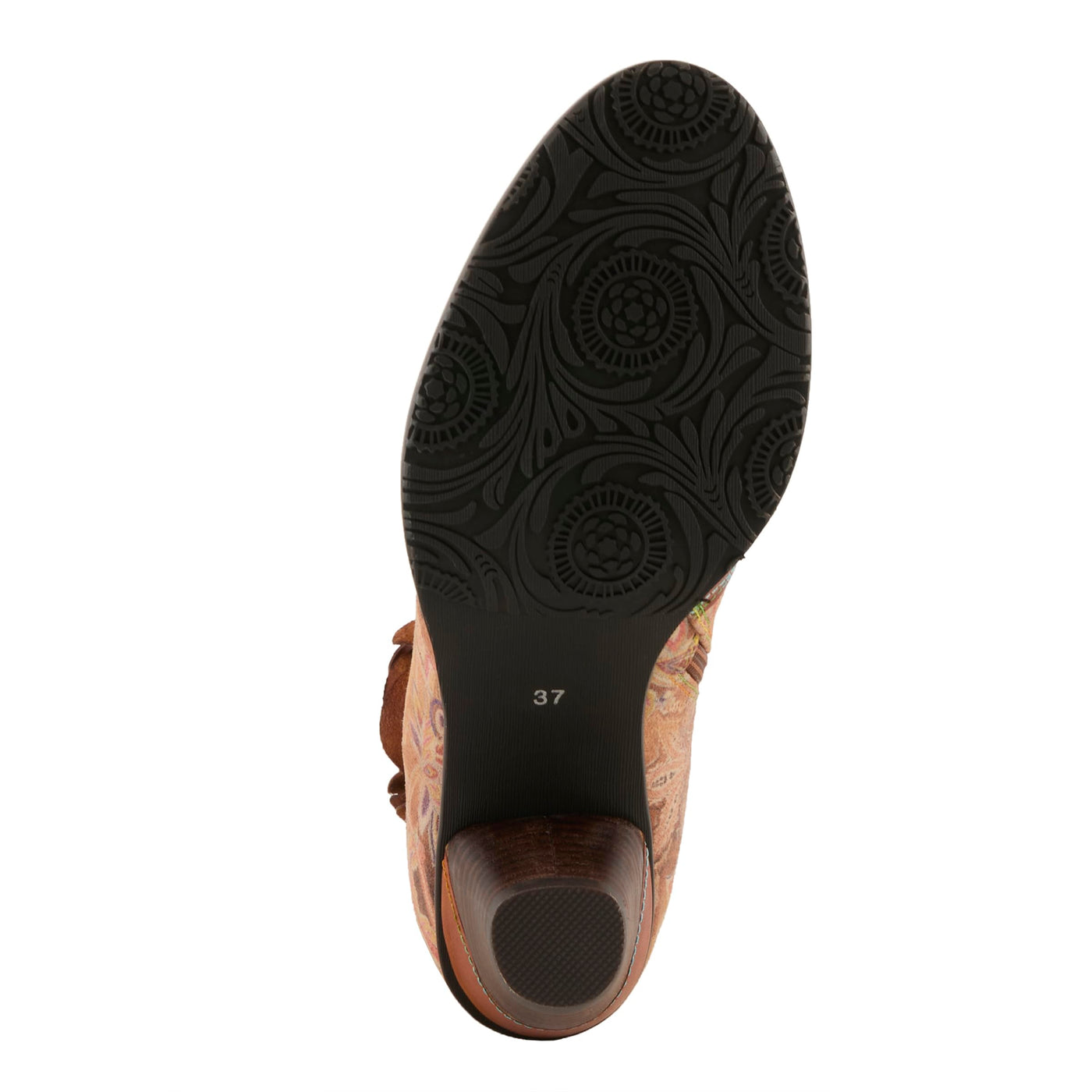 Spring Step L'Artiste Naima Heeled Booties | Floral-Printed Leather Ankle Boots with Rose Cutout Design CAMEL MULTI EU 40 / US 9