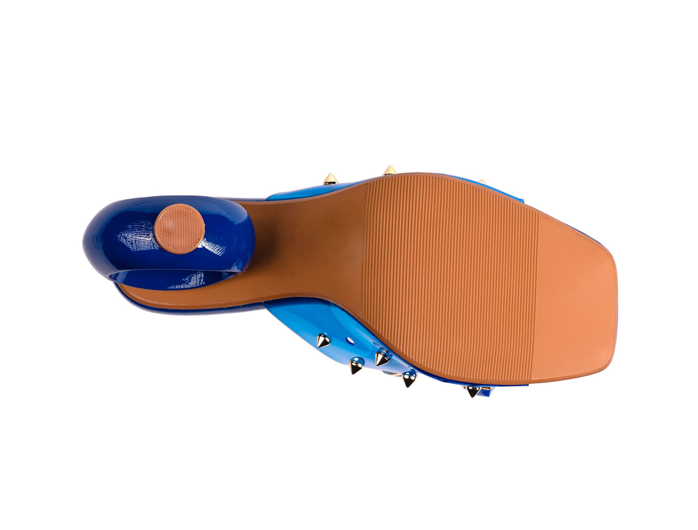 Ninety Union Vegas Lucite Multicolor Stone Slide On a Gold Circular Heel