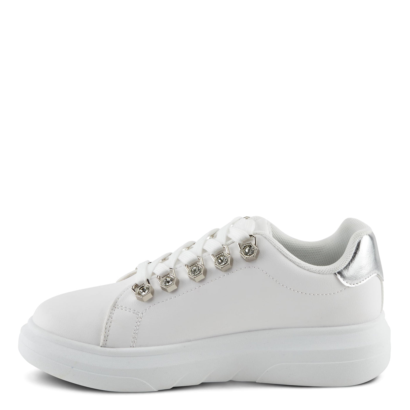 PATRIZIA Women's Leontine Sneakers with D-Ring Metallic Eyelets, Crystal Embellishments, and Comfortable Fit White EU 38/ US 7.5-8