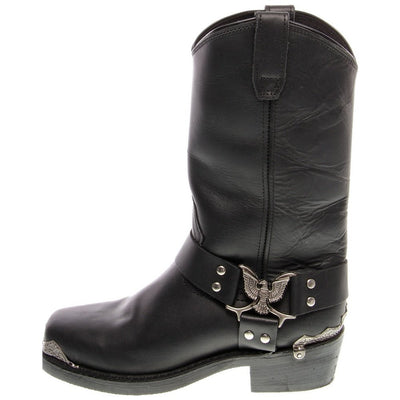 Dingo Mens Chopper Pull On Square Toe Motorcycle Casual Boots Mid Calf - Black