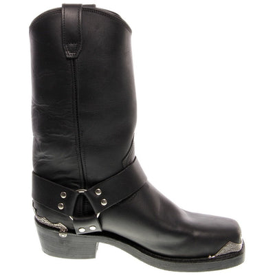 Dingo Mens Chopper Pull On Square Toe Motorcycle Casual Boots Mid Calf - Black