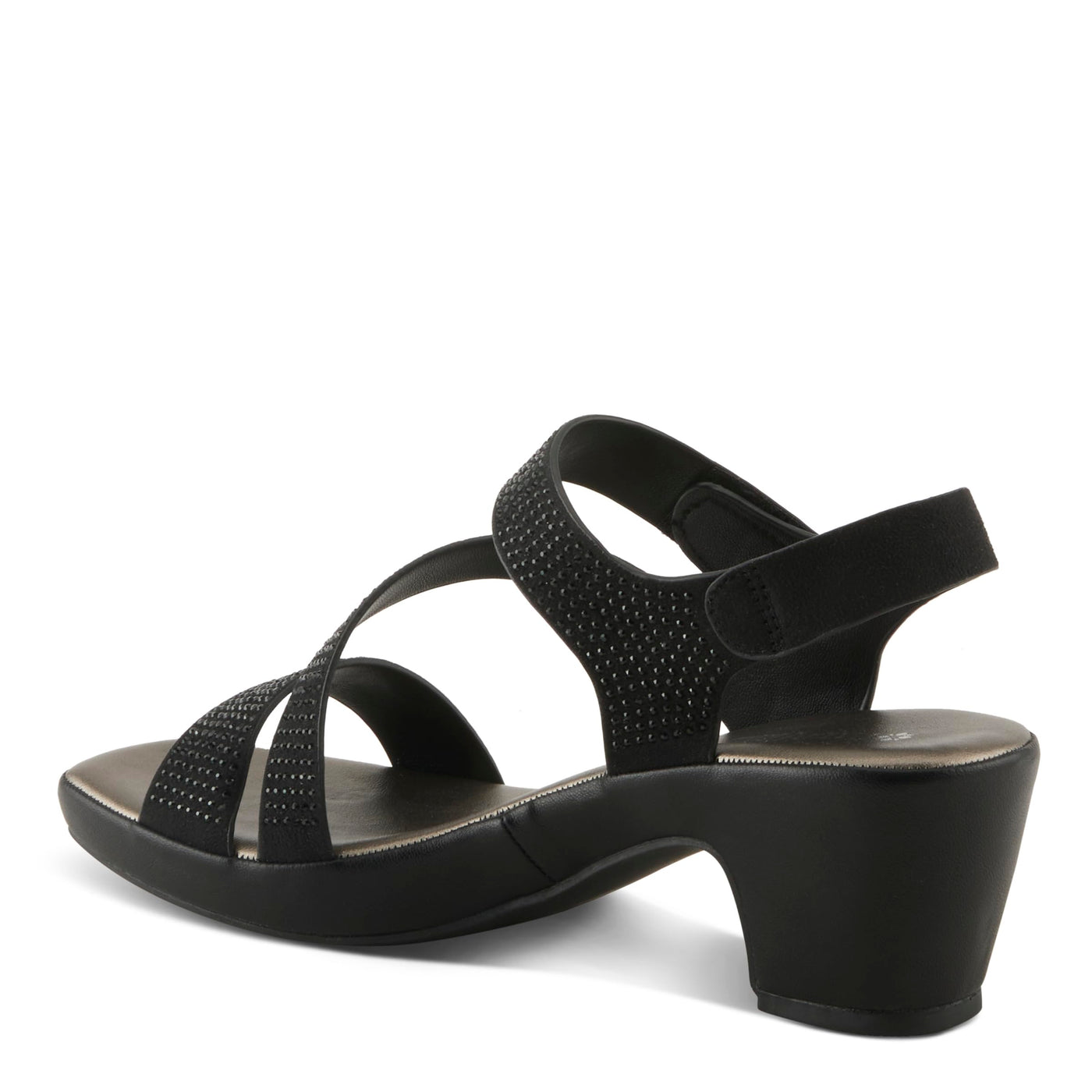 PATRIZIA Women's YADIEL Hook and Loop Sandals – Low Block Heel with Asymmetrical Crystal-Strap Design BLACK EU 36 / US 5.5-6