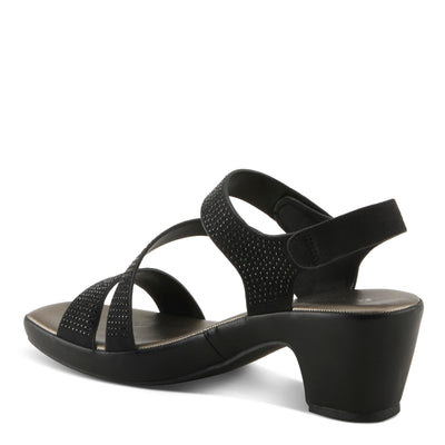PATRIZIA Women's YADIEL Hook and Loop Sandals – Low Block Heel with Asymmetrical Crystal-Strap Design BLACK EU 36 / US 5.5-6