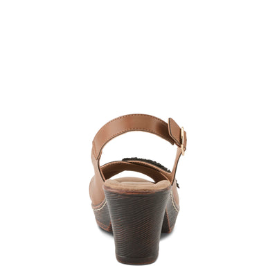 PATRIZIA Women's ADDISYN Buckle Sandals - Floral Stud Embellishments, Adjustable Fit, Faux Wood Heel BROWN EU 40 / US 9
