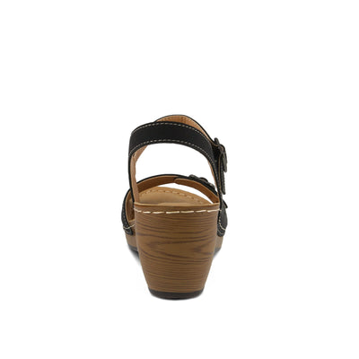 PATRIZIA Spring Step Shantay Wedge Sandals for Women - Ladies Sandals with Ankle Strap Buckle Closures - Womens Casuals Sandals for Outdoor - Black EU 37 / US 6.5-7