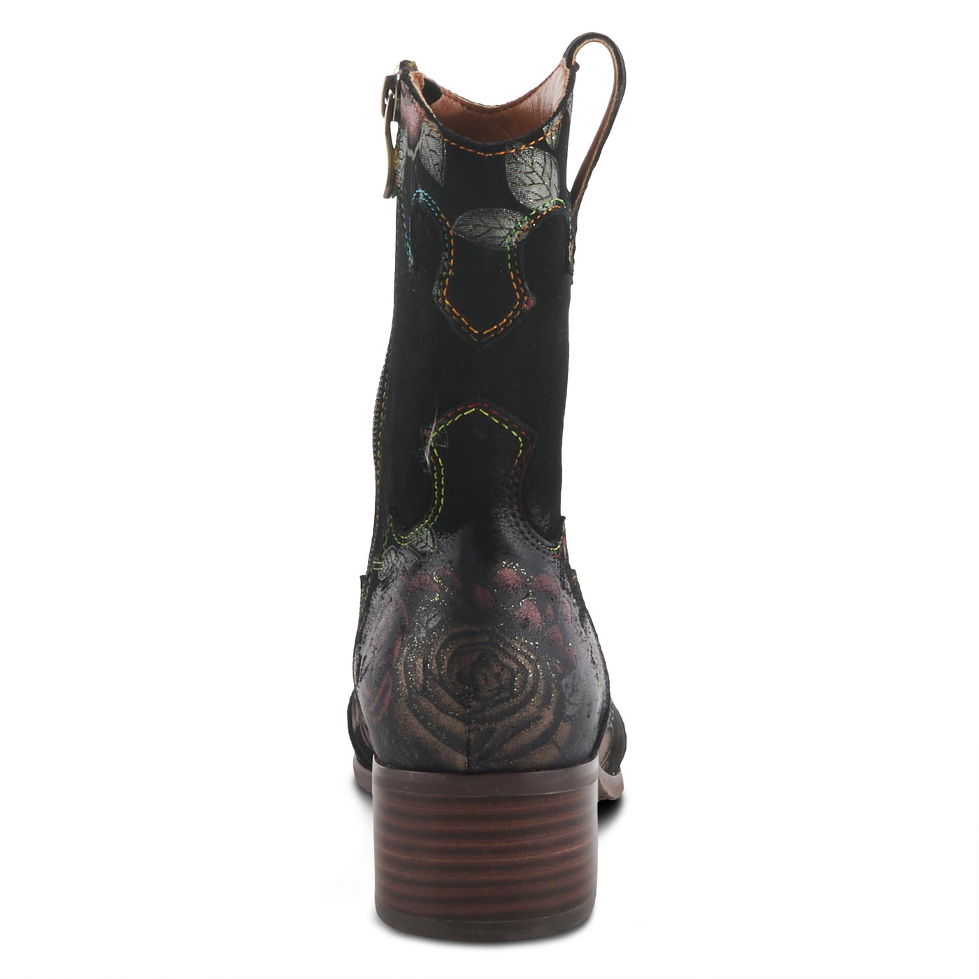 Spring Step L'Artiste Ladyluck Booties for Women - Floral Leather and Suede Women's Chelsea Boots - Western Ankle Boots for Women with Low Heel - Red US 8.5