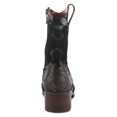 Spring Step L'Artiste Ladyluck Booties for Women - Floral Leather and Suede Women's Chelsea Boots - Western Ankle Boots for Women with Low Heel - Red US 8.5