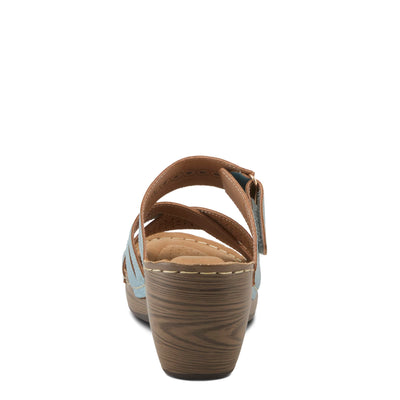 PATRIZIA Women's AURATAY Hook and Loop Demi Wedge Sandals - Cushioned Footbed, Adjustable Fit, Faux Leather Design DENIM BLUE EU 38 / US 7.5-8