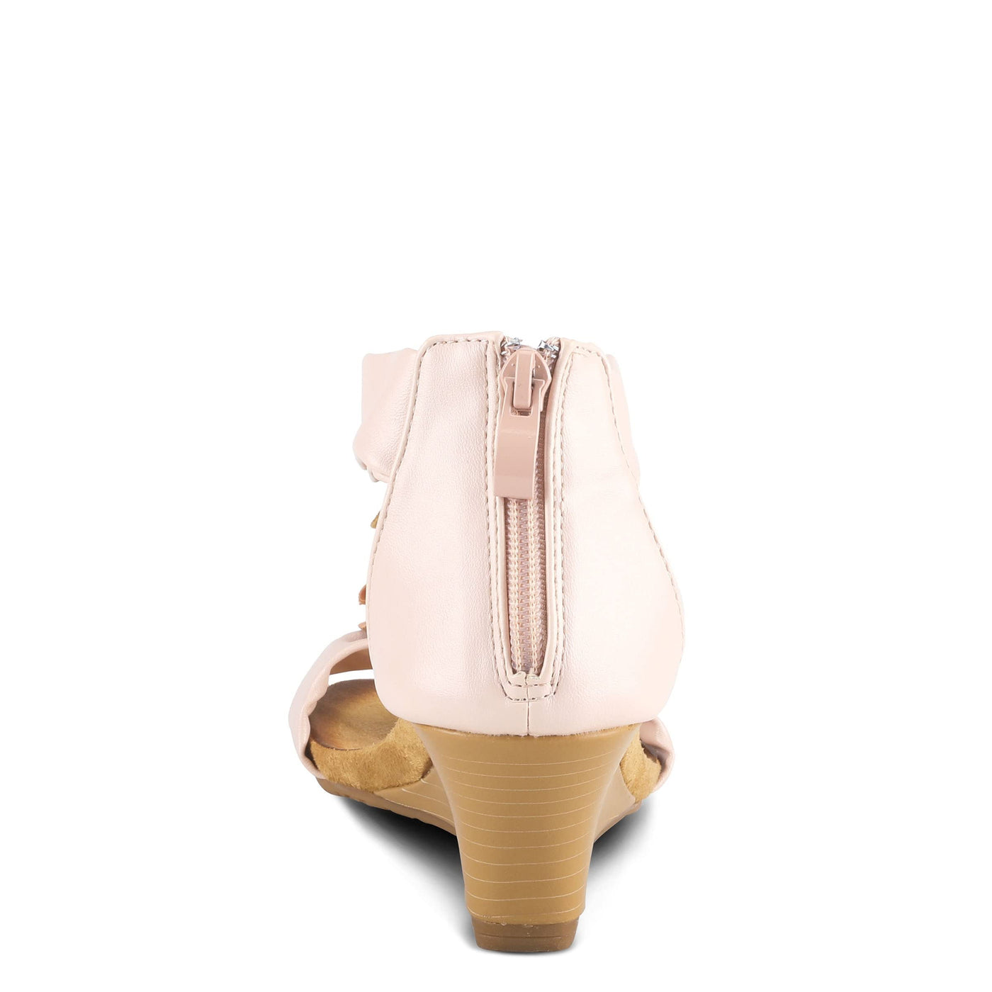 PATRIZIA Spring Step Harlequin Wedge Sandals for Womens - Ladies Sandals with Chic Flower T-Straps - Back Zipper Closure Womens Casuals Sandals - Peach EU 35 / US 5