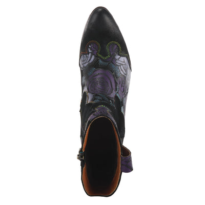 Spring Step L'Artiste Ladyluck Booties for Women - Floral Leather and Suede Women's Chelsea Boots - Western Ankle Boots for Women with Low Heel - Purple US 5