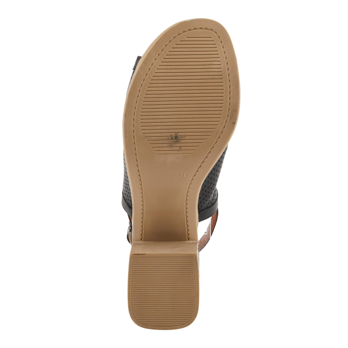 Spring Step NOCTIUM Women's Stacked Heel Sandals with Perforated Leather Upper and Peep-Toe Detail Black EU 42 / US 10.5-11