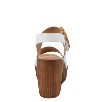 Spring Step Women's Gamona Ankle-Strap Heeled Sandal with Decorative Buckle - Cork Chunky High Heel White EU 36/5.5-6