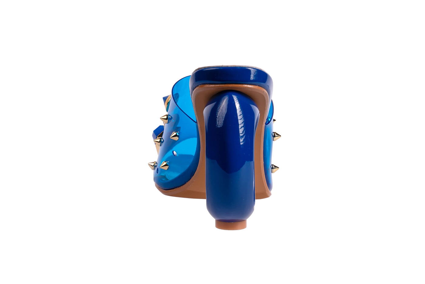 Ninety Union Vegas Lucite Multicolor Stone Slide On a Gold Circular Heel