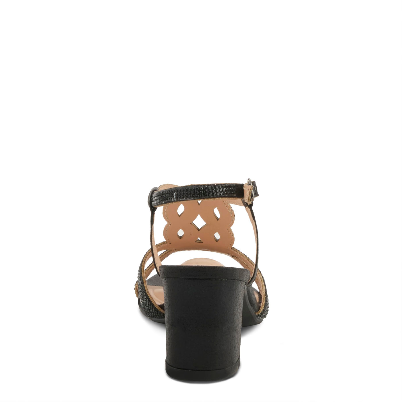 PATRIZIA Women's LILYANA Buckle Block Heel Sandals - T-Strap with Scrollwork Design, Elegant and Comfortable BLACK EU 39 / US 8.5