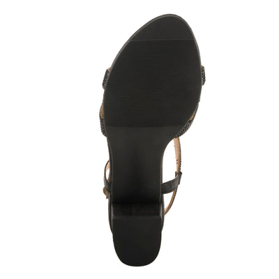 PATRIZIA Women's LILYANA Buckle Block Heel Sandals - T-Strap with Scrollwork Design, Elegant and Comfortable BLACK EU 37 / US 6.5-7