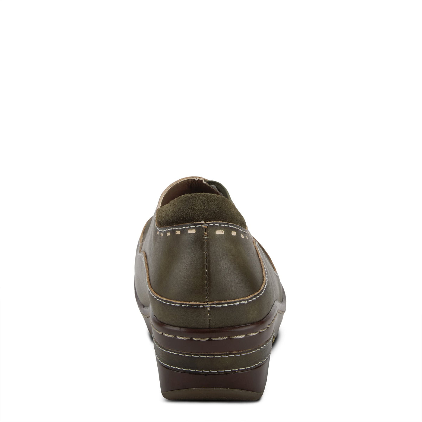 Spring Step L'Artiste Burbank Leather Clogs for Women | Designer Hand-Painted Slip-On Shoes | Ladies Casual Platform Clog for Work Olive Green