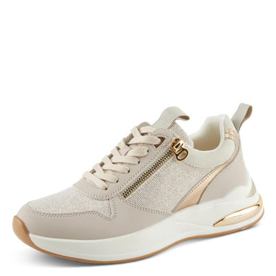PATRIZIA Women's URSA Platform Sneakers with Sparkling Upper, Gold Metallic Accents, and Comfortable Fit Beige EU 41 / US 9.5-10
