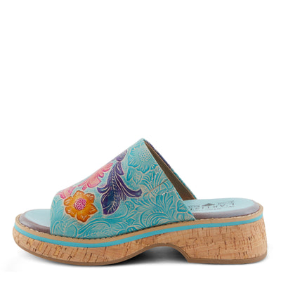 Spring Step L'Artiste Women's ALDINA Hand-Painted Leather Slides with Cushioned Comfort Sky Blue Multi EU 38 / US 7.5-8