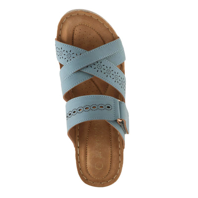 PATRIZIA Women's AURATAY Hook and Loop Demi Wedge Sandals - Cushioned Footbed, Adjustable Fit, Faux Leather Design DENIM BLUE EU 37 / US 6.5-7